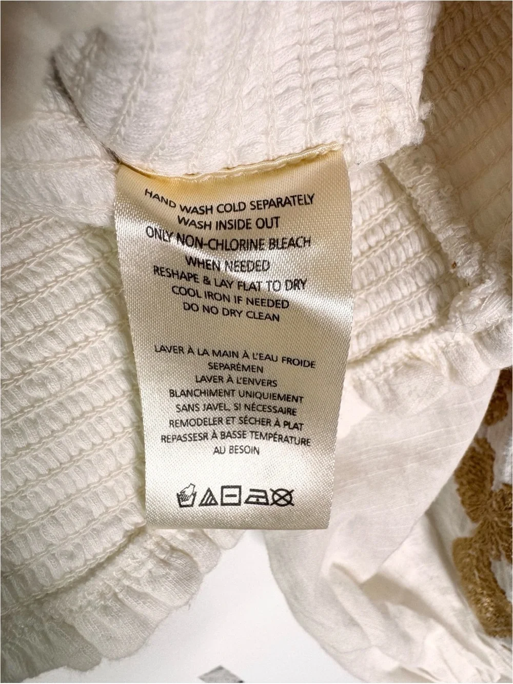 Anthropologie Cotton Embroidered Smocked Peasant Top Blouse Cream Brown Size XS